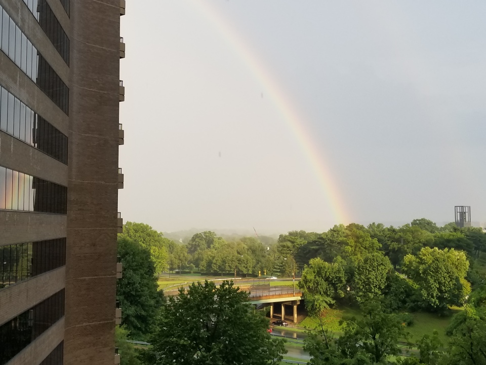 rainbow from our balcony in Rosslyn, Arlington, VA